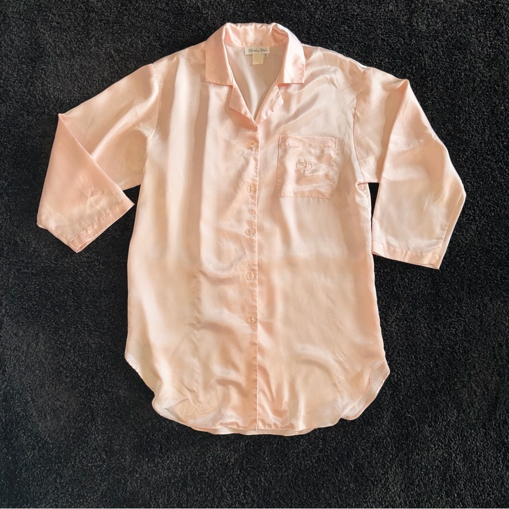 Dior Peach Satin Button-Front Pajama Shirt